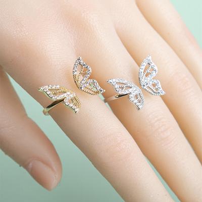 Anello da Donna Geometrico Incastonato con Strass Lucenti Scintillante Regolabile Aperto Decorativo Regalo Anello da Nocca Farfalla