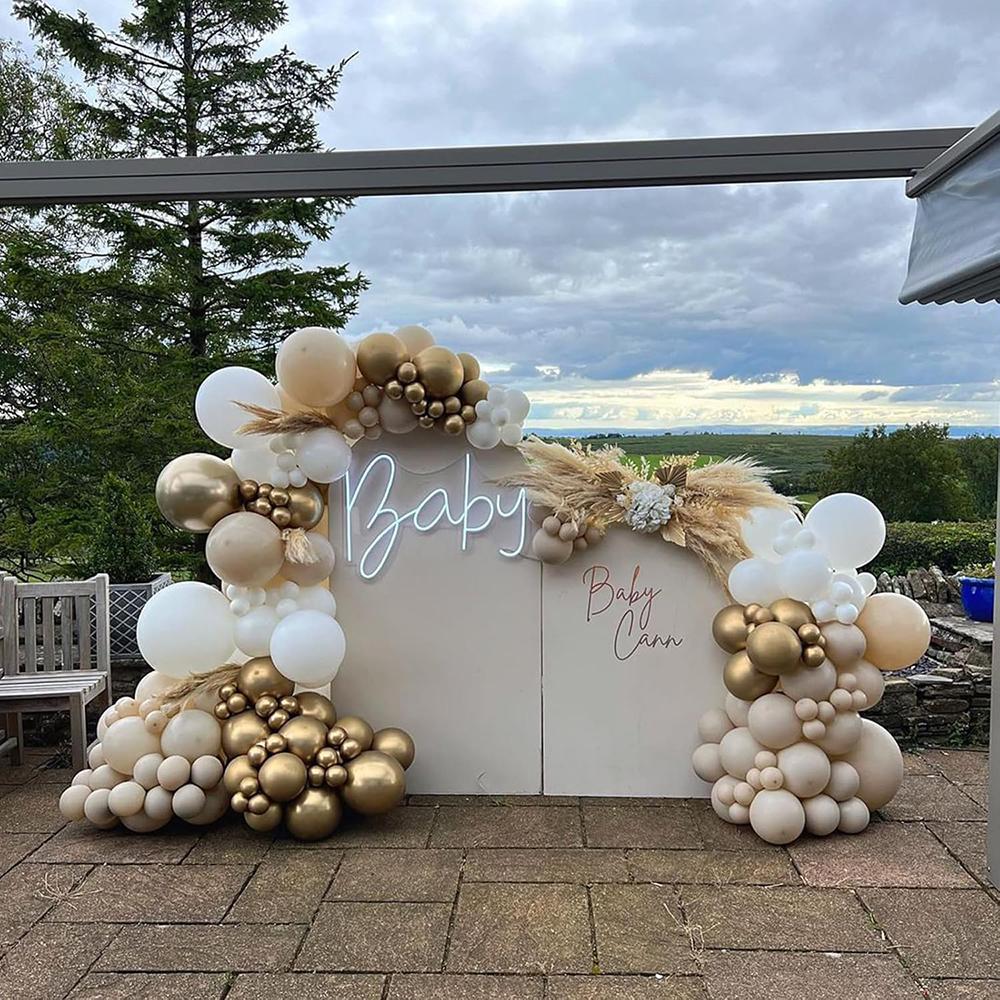 142PCS White Sand Balloons Garland Arch Kit Metal Gold Ballon Wedding Graduation Baby Shower Gender Reveal Birthday Party Globos
