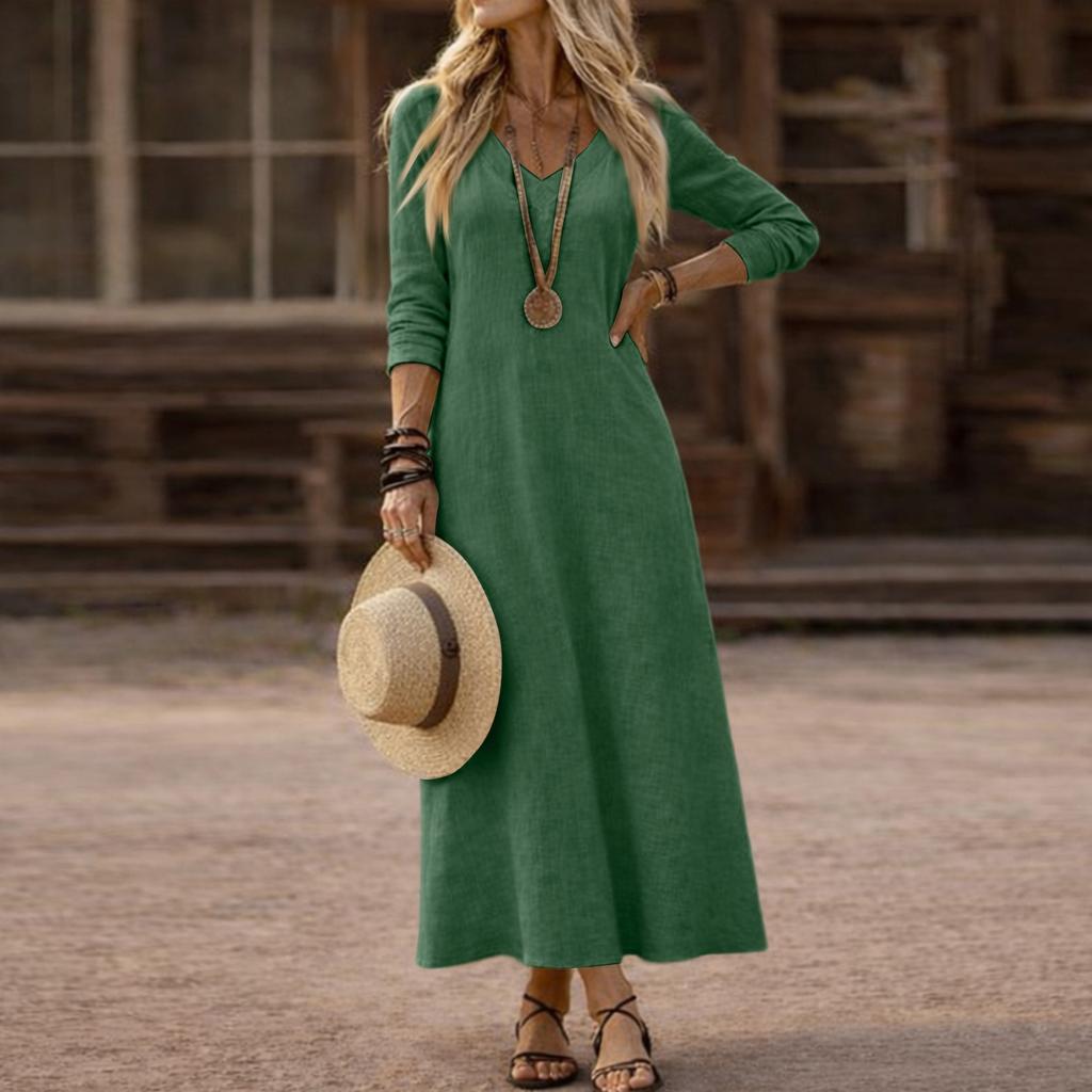 Dress For Women Long Boho Beach Dress Elegant Maxi Dress V-Neck Long Sleeve Dress