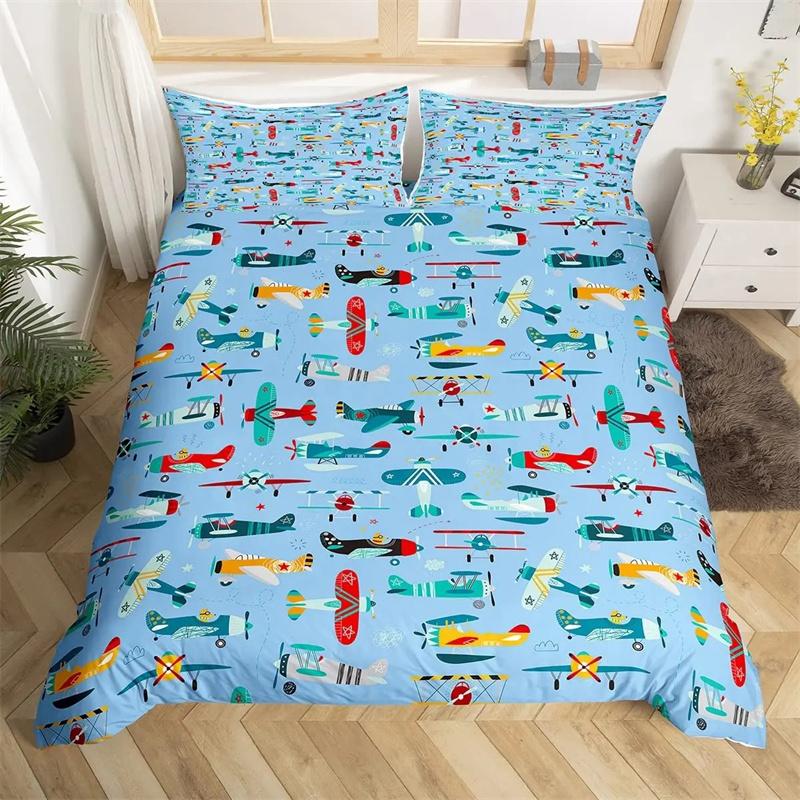 Premium Airplane Duvet Cover Planes Fying In Air Aviation Airport Helicopters And Jets Cartoon Style Room Decorative For Boys Girls Gift
