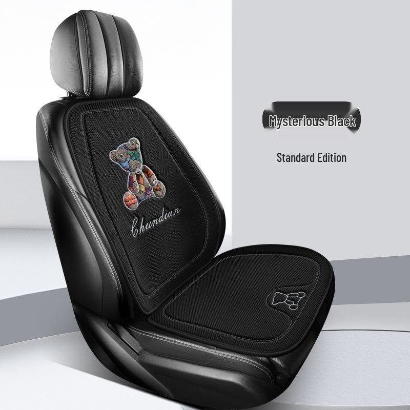Four Seasons Universal Linen Car Seat Cushion - Cartoon Bear, Breathable, Half-Wrap Rear Seat Cover