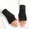 Half Finger Gloves Women Long Fingerless Gloves Fleece-Lined Touchscreen Knitted