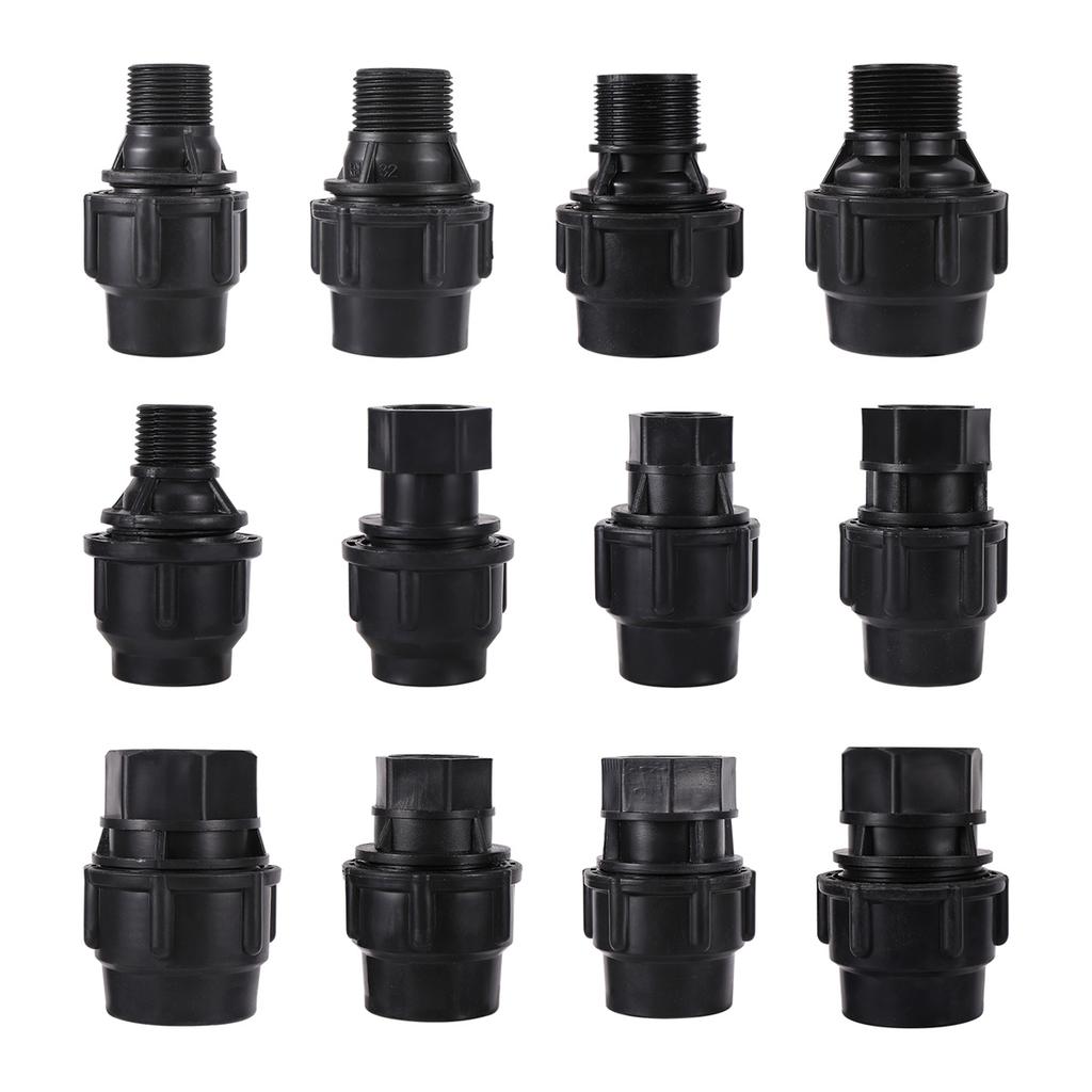PE Pipe Black Straight Reducing Connector 20/25/32/40/50mm Tube Fitting 1/2" 3/4"1"1.2"1.5"Female/Male Thread Irrigation Adapter