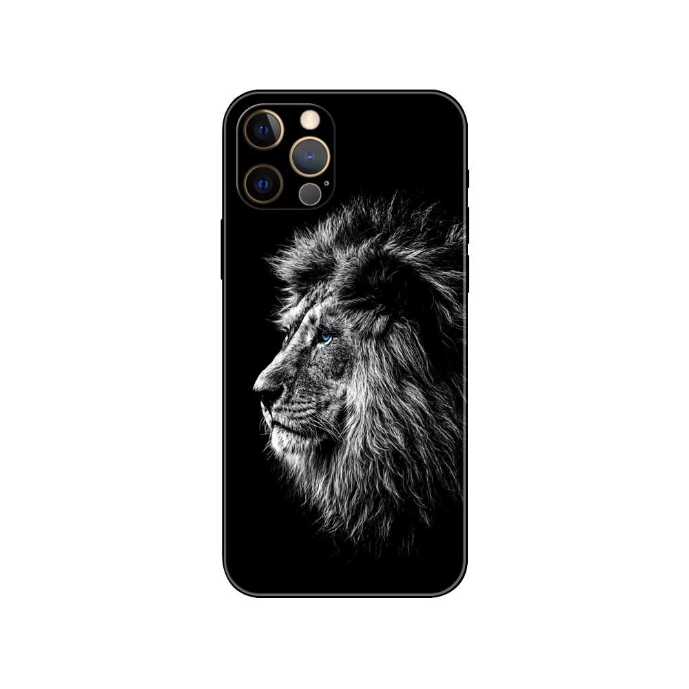 Black Tpu Case for Iphone 5 5s Se 2020 6 6s 7 8 Plus X 10 XR XS 11 12 13 Mini Pro MAX Back Cover Wolf Dog Cat Lion Tiger Animal