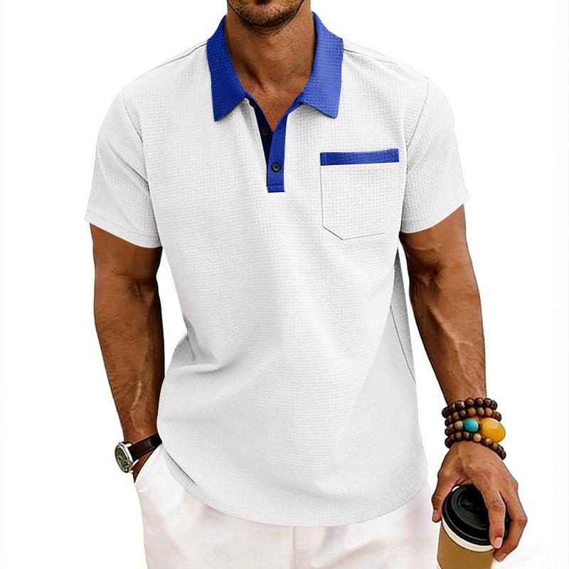 Mens Loose Waffle Knit Short Sleeve Polo Shirt Summer Casual S