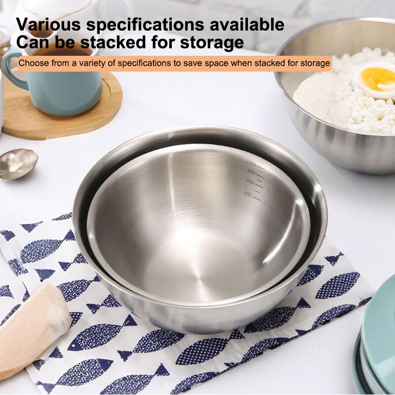 1Pc Stainless Steel Bowl Set With Scale For Cooking Baking Food Storage Large Capacity Mixing Bowls For Home Kitchen Essentials