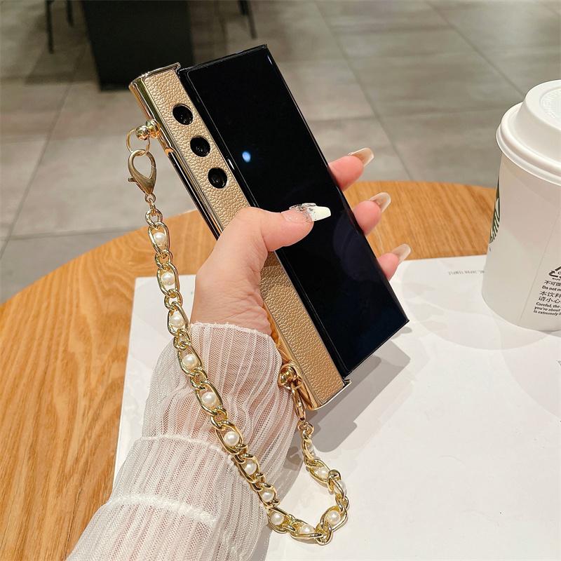 

For Honor V Purse Case Hand Chain Bracelet PC+PU Phone Cover Gold