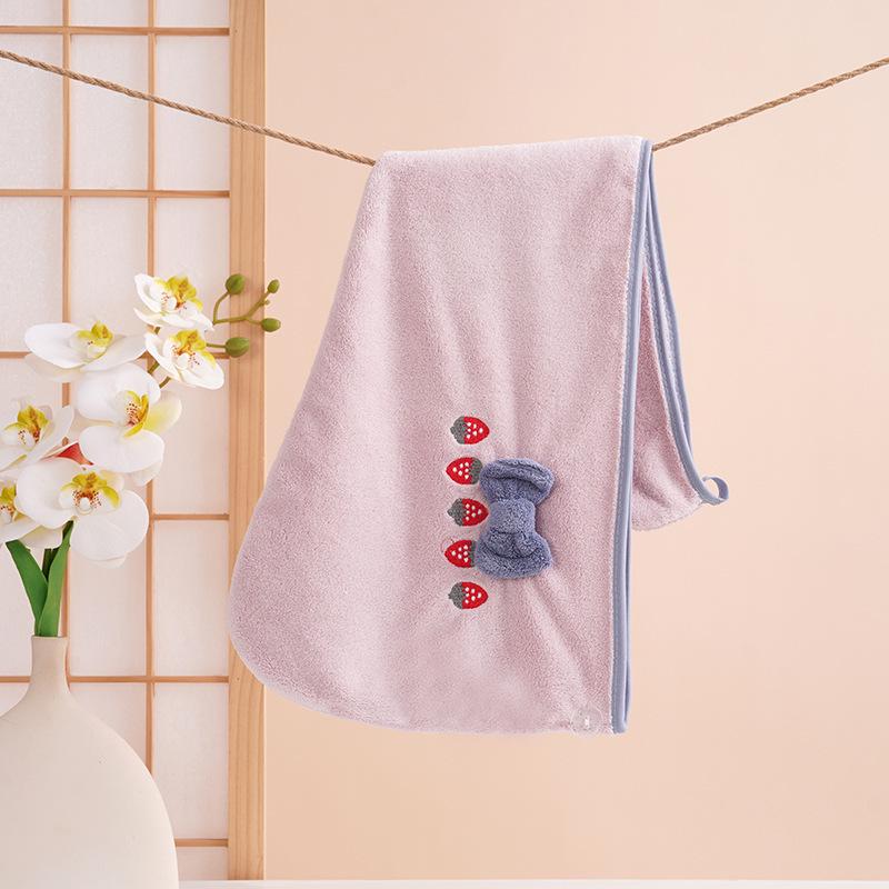 Strawberry Embroidered Bowknot Bath Towels - Coral Fleece Gift Set