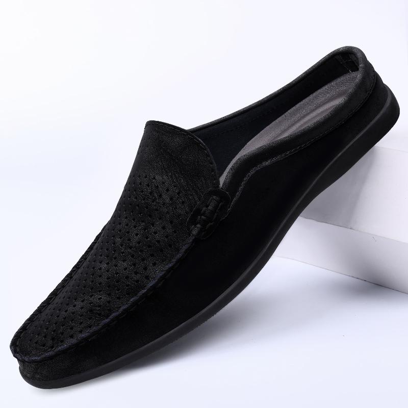 Italské luxusní pánské pantofle Luxusní mokasíny z pravé kůže Pánské ležérní protiskluzové poloviční nazouváky Letní móda Polobotky Pánské