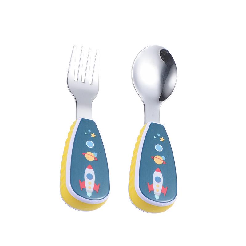 304 Stainless Steel Kids' Cartoon Cutlery Set - Short Handle Spoon & Fork for Baby Training