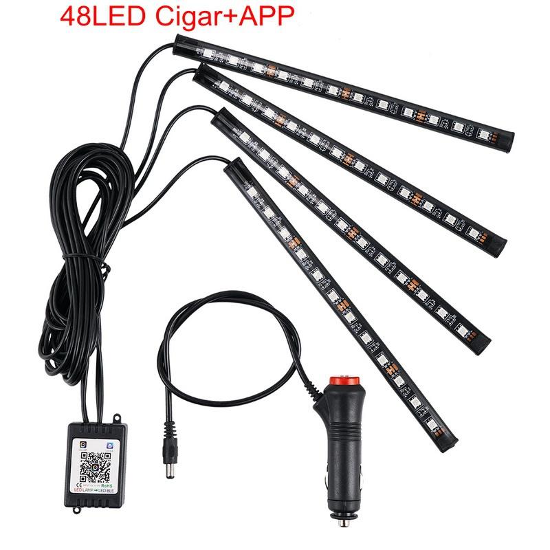 

Приложение Автомобильная атмосферная подсветка Неоновая светодиодная лента с USB-беспроводным пультом дистанционного управления Музыкальная автомобильная атмосферная декоративная подсветка 48pcs 12V/cigarette lighter in one with four types разноцветный