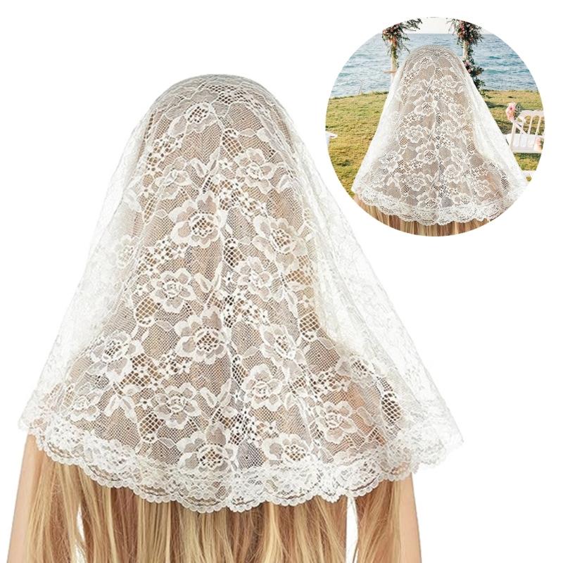Bridal Veil Bride Elaborate Flower Lace Mantilla Short Bachelorette Party Bride Veil Party Head Scarf Head Covering