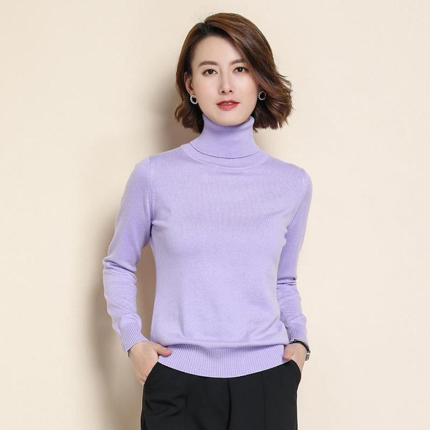 Pure Cashmere Wool Sweater Women Knitted Turtleneck Cashmere Pullover Elastic Turtleneck Knitted Sweaters