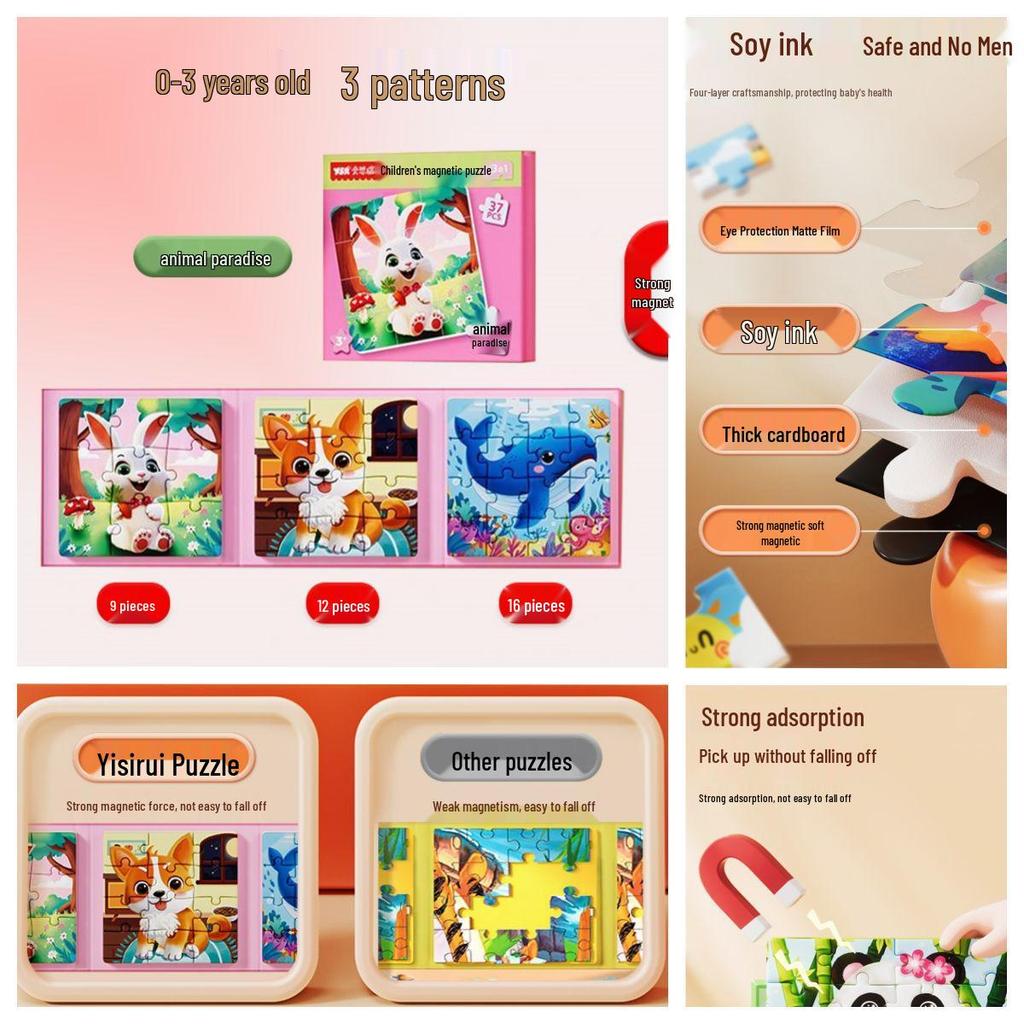 Magnetic Puzzle Toy for Toddlers Aged 3-6: Cute Cartoon Early Education DIY Set