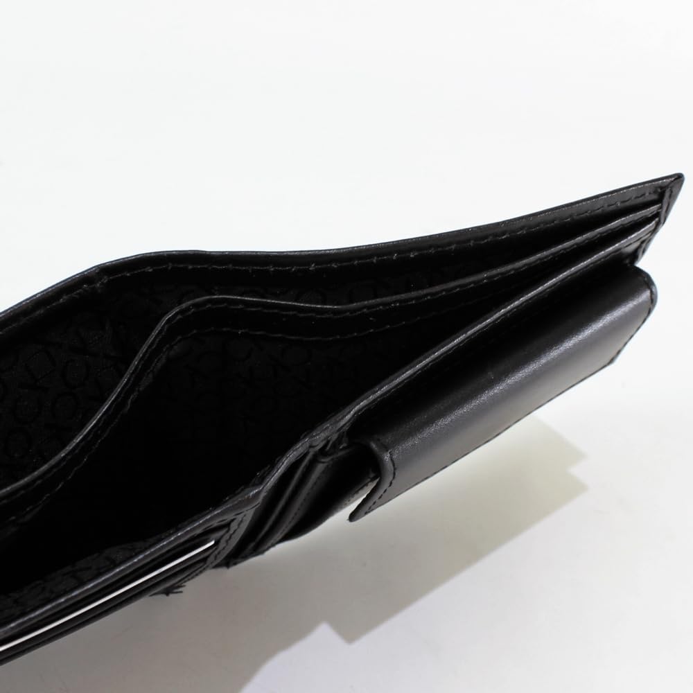 wallet with coin genuine ck logo coin pocket and 31KJ130003 [Calvin Klein] Bi-fold purse, leather, plate, wallet, men's women's, (BLACK) [Used]