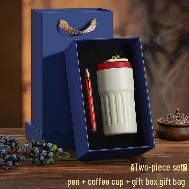 National Style Wood Pen Holder Gift Set: Creative Office Storage Box & Thermos Cup, Customizable Logo