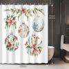 Cartoon Christmas Shower Curtain - Watercolor Plants & Flowers, 12 Hooks, Christmas Ball Design, Bath Decor