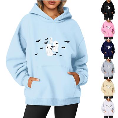 Women's O-neck Long Sleeve Halloween Printed Top Solid Color Hoodie