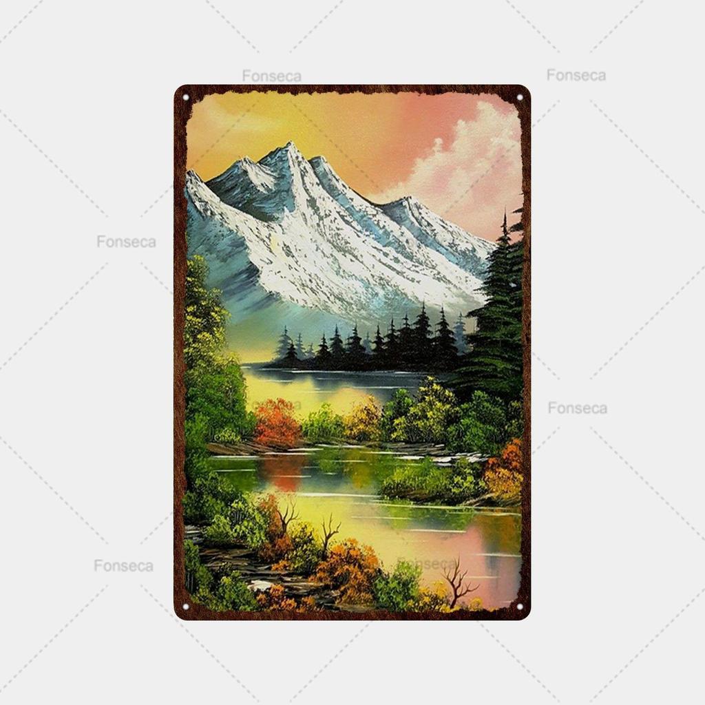 Flower Potted Landscape Metal Sign Vintage Tin Sign Metal Vintage Bar Vintage Wall Decoration Bar Club Man Cave Metal Poster