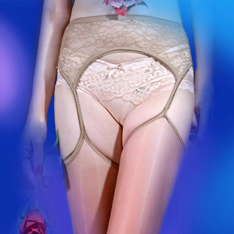 Shiny Stockings with Open Crotch, Sexy Lace Garter Belt, Mood Full-Length Over-the-Knee Black Stockings for Women