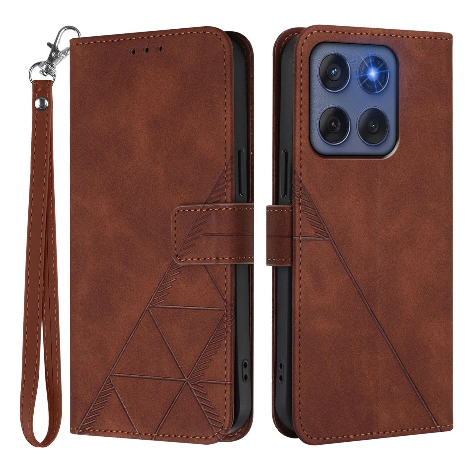 

For Motorola Edge (2025) 5G/Motorola Edge 60 Fusion 5G Leather Case with Hand Strap Wallet Stand Phone Cover Brown