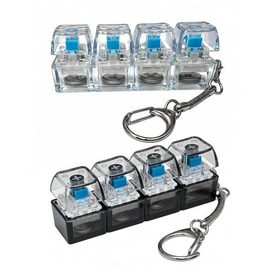 1/2 Stück 4-Tasten Fidget-Tastatur-Spielzeug mit Licht Stressabbau Transparente Kappe Tastatur Finger-Clicker Schlüsselanhänger Dekompressionsknopf Sensorisches Spielzeug