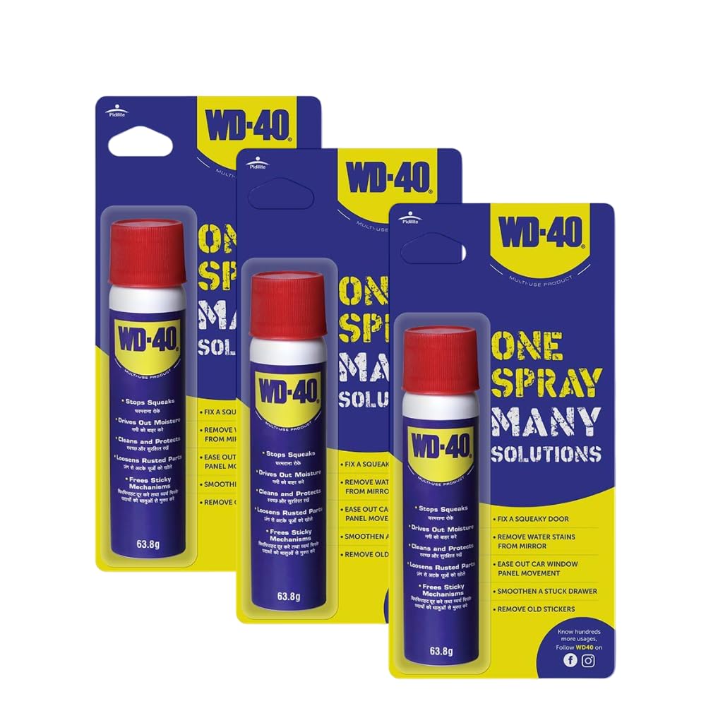 

Pidilite WD-40 Multipurpose Spray Pack Of 3 63.8g Rust Remover Lubricant Cleaner For Home Work DIY Maintenance