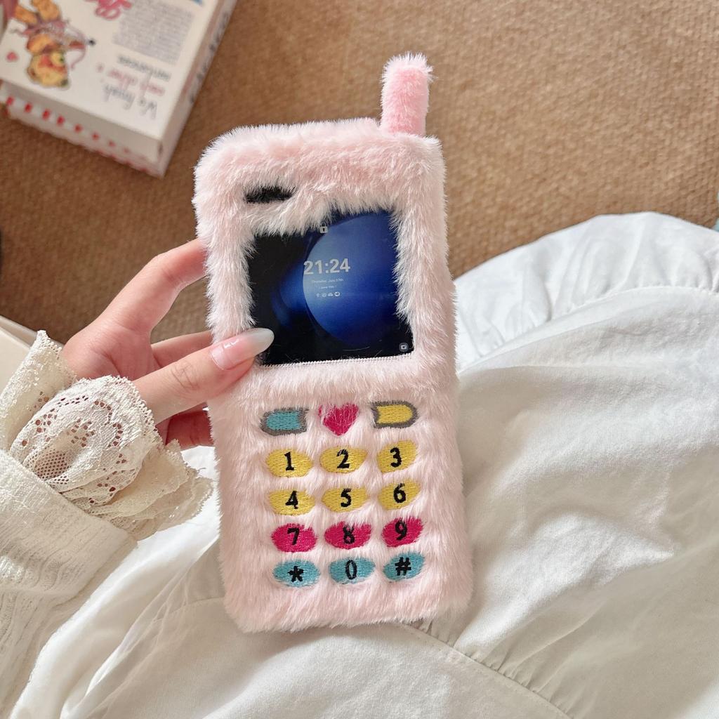 Autumn and winter plush folding big brother mobile phone case for Samsung Z FLIP6 trend Z FLIP5 creative 4/3 generation