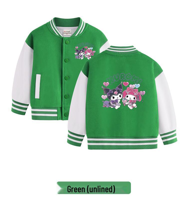 Kuromi Children's Baseball Jacket - Autumn/Winter Fashion, Girls' Plus Velvet Top, Medium & Large Sizes.