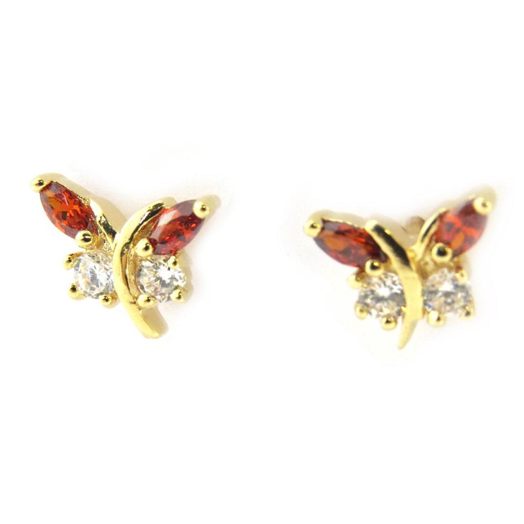 Les Trésors De Lily [M9586] - Boucles Plaqué Or 'Papillons de Charme' grenat blanc