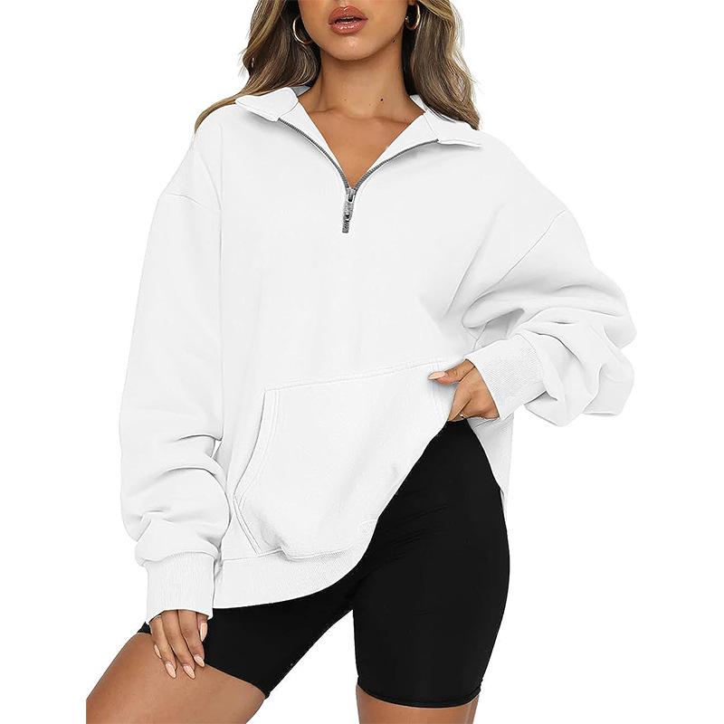 2025 Europe, America, Amazon cross-border autumn and winter new fashion thermal zipper stand-up collar solid color casual T women's sweater