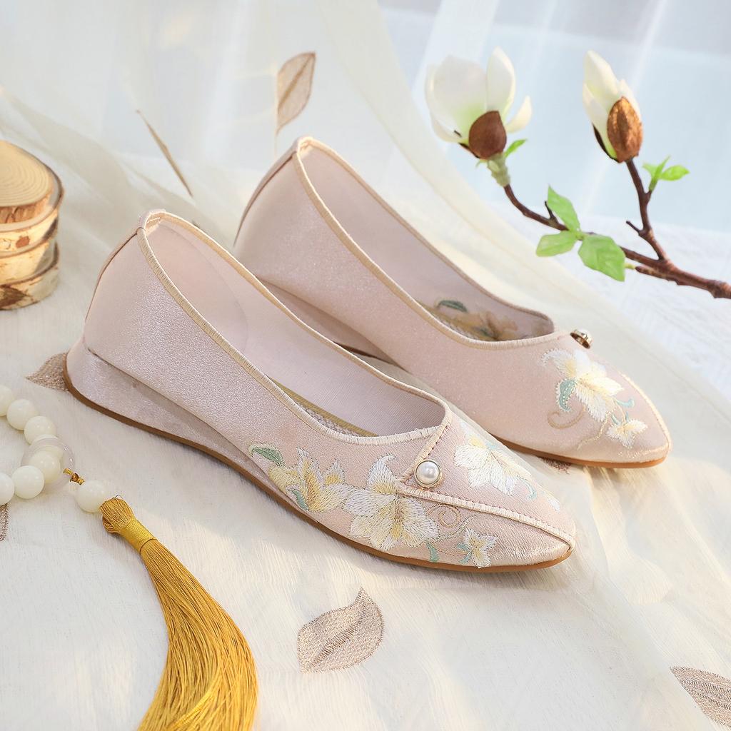 Lanting, New Chinese Style Embroidered Shoes, Ethnic Style Canvas Shoes, Ancient Hanfu Flat Heels