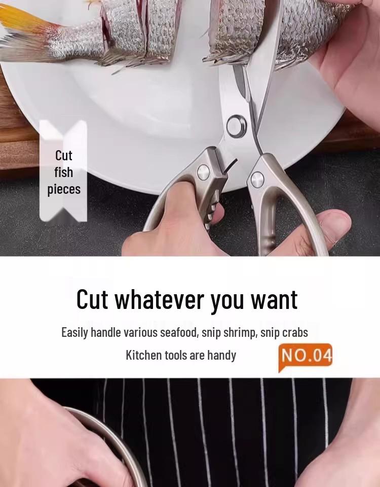 German-Style Multi-Functional Kitchen Shears: Strong Stainless Steel Scissors for Cutting Chicken Bones and Gutting Fish
