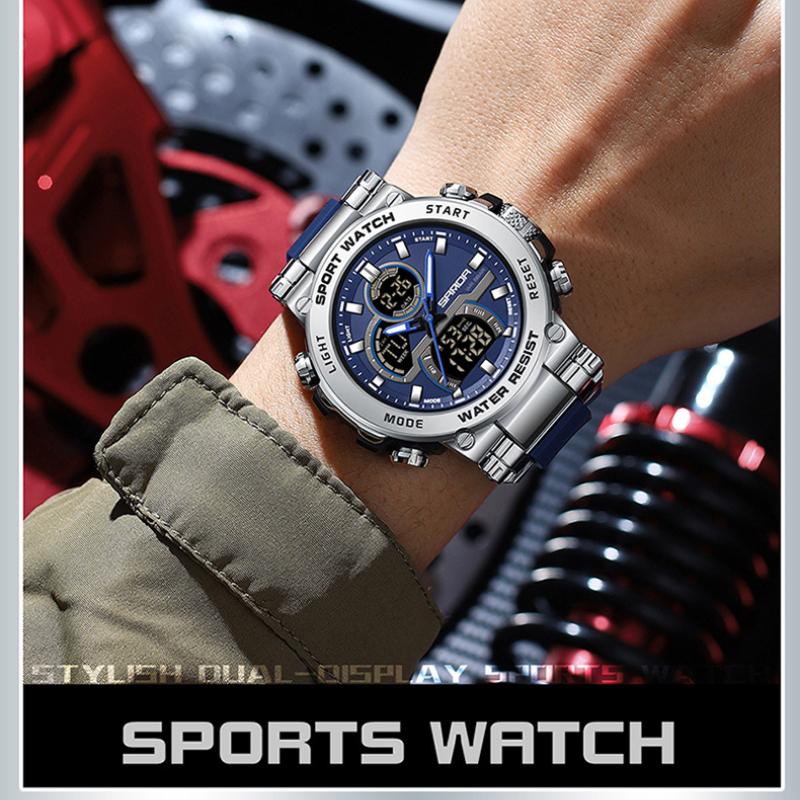 SANDA Watch Cool Trend Multifunctional Sports Waterproof Dual Display Electronic Watch
