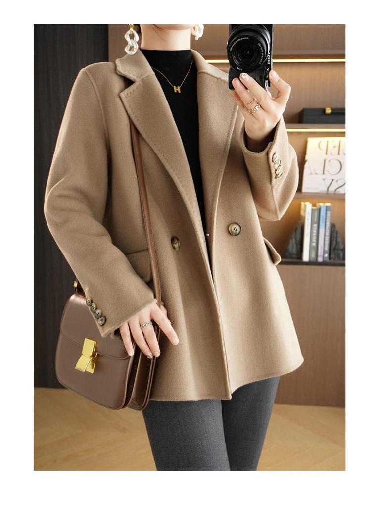 Damen Slim Woll-Melton Übermantel - Mittellang, Doppelseitig mit Reverskragen für Herbst und Winter