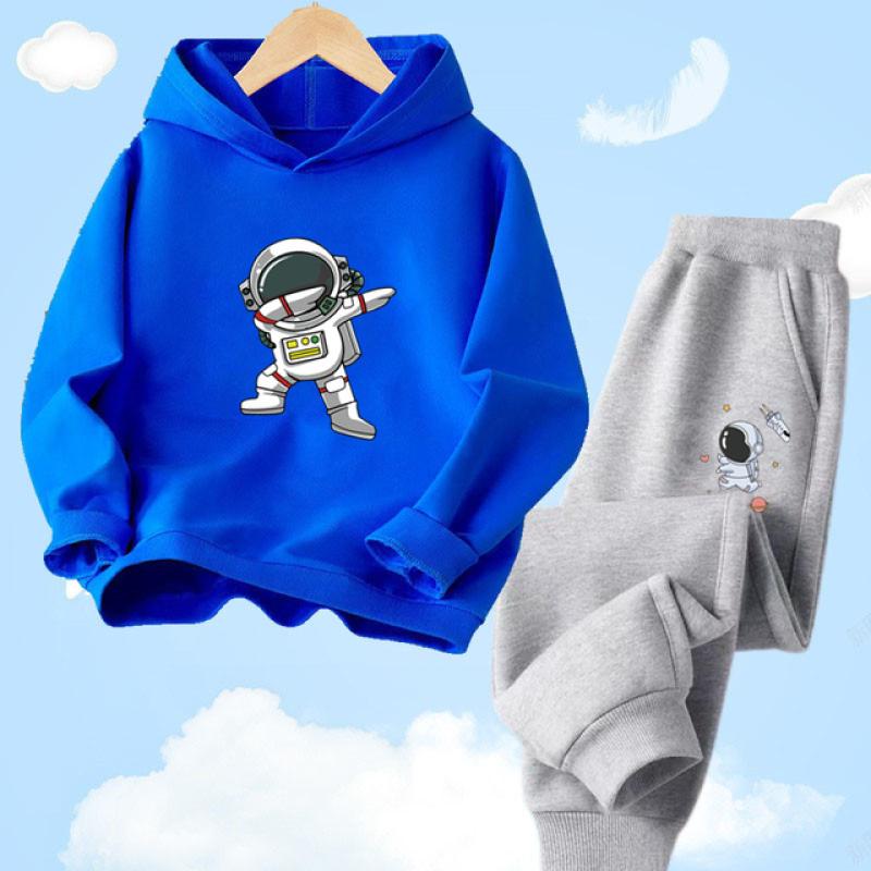 Children's Spring Autumn Funny Astronaut Printed Hoodies Set Pullover Children's Suits Hoody Sweatshirt Sportswear+Pants 2pc Set