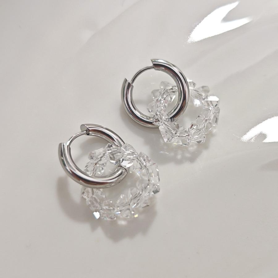 

Модные металлические стеклянные круглые серьги для женщин, роскошные серебристого цвета, двухслойные круглые серьги-клипсы, ювелирные изделия, подарки на свадьбу белый