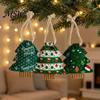 Small Gift Packaging Christmas Tree Shaped Bags with Drawstring, Reusable Holiday Fabric Bags, Drawstring Storage Pouches Winter Goodie for