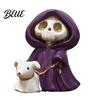 Halloween Skeleton Statue Purple Robe Figurine for Halloween Middle Finger Room Decor Resin Statue Gothic Walking Dog Sculpture Ornament