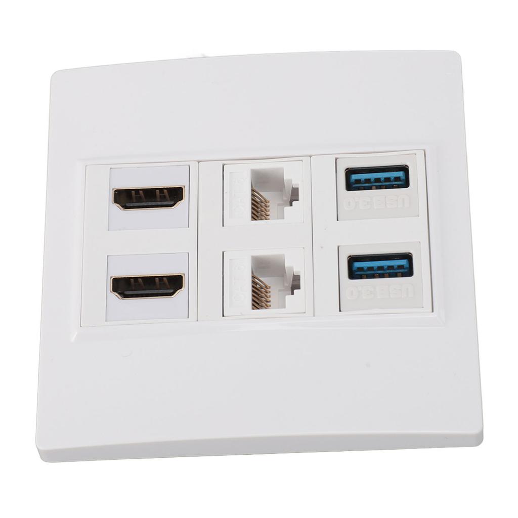 6 Port Multimedia Wall Plate 5Gbps 4K 60HZ HD Multimedia Interface Cat6 RJ45 USB3.0 Combo Wall Plate Panel