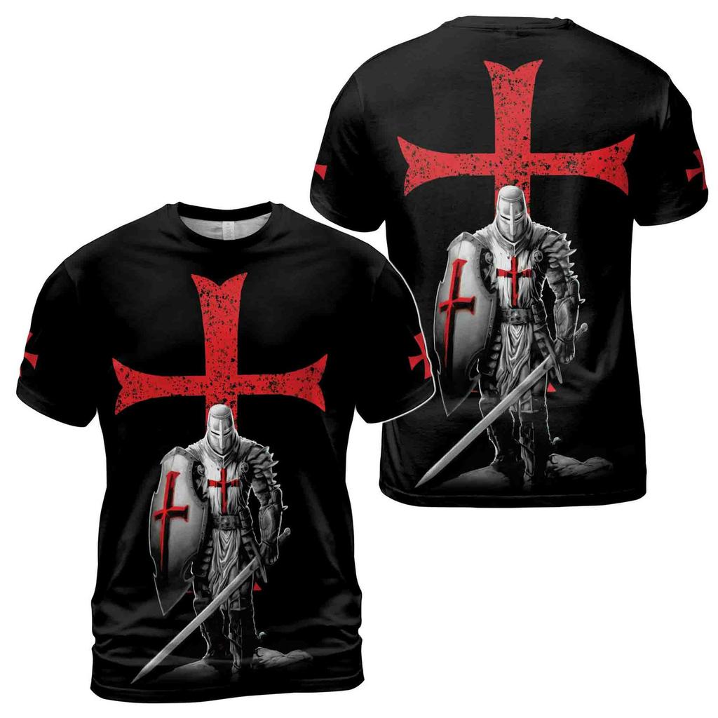 Summer Vintage Medieval Templars Graphic T-shirts for Women's 3D Printing Casual Funny T-shirt Street Outdoor Men's and Women's Tee Tops