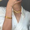 Europäisches & Amerikanisches Geometrisches Patchwork Klobiges Armband & Halsketten-Set, 18K Vergoldeter Titanstahl, Nicht Verblassend, Übertriebener Stil.