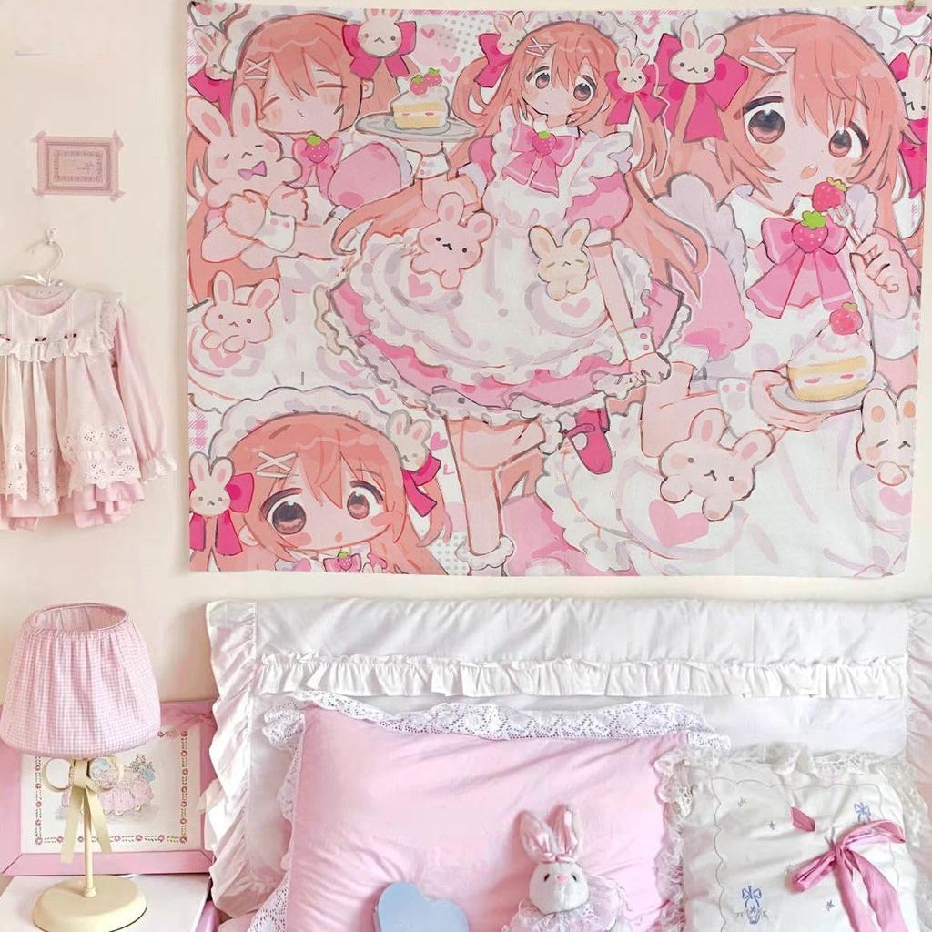 VIKAMA Kawai Animation Tapestry Girl Bedroom Room Decoration Living Room Dormitory Wall Hanging Cloth