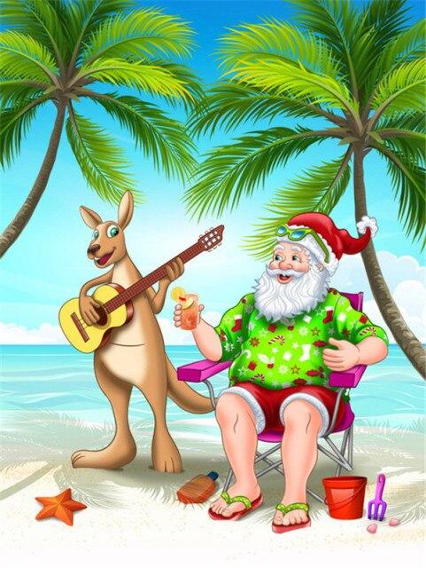 

Полный квадратный дрель Алмазная картина Рождество Санта-Клаус 5D DIY Алмазная вышивка Мозаика Пейзаж Приморский домашний декор Full Square 20X30CM коричневый