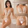 Sexy Crotchless  Lingerie Women Lace Hollow Bodysuit Erotic Pajamas Teddy Babydoll Dress Deep V Open Bra Porn Underwear Set