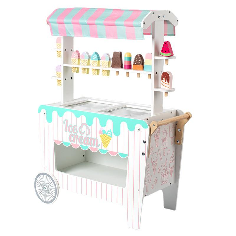 Wooden Ice Cream Cart Toy for Kids - Role Play, Parent-Child Interaction, Educational, and Sharing Fun