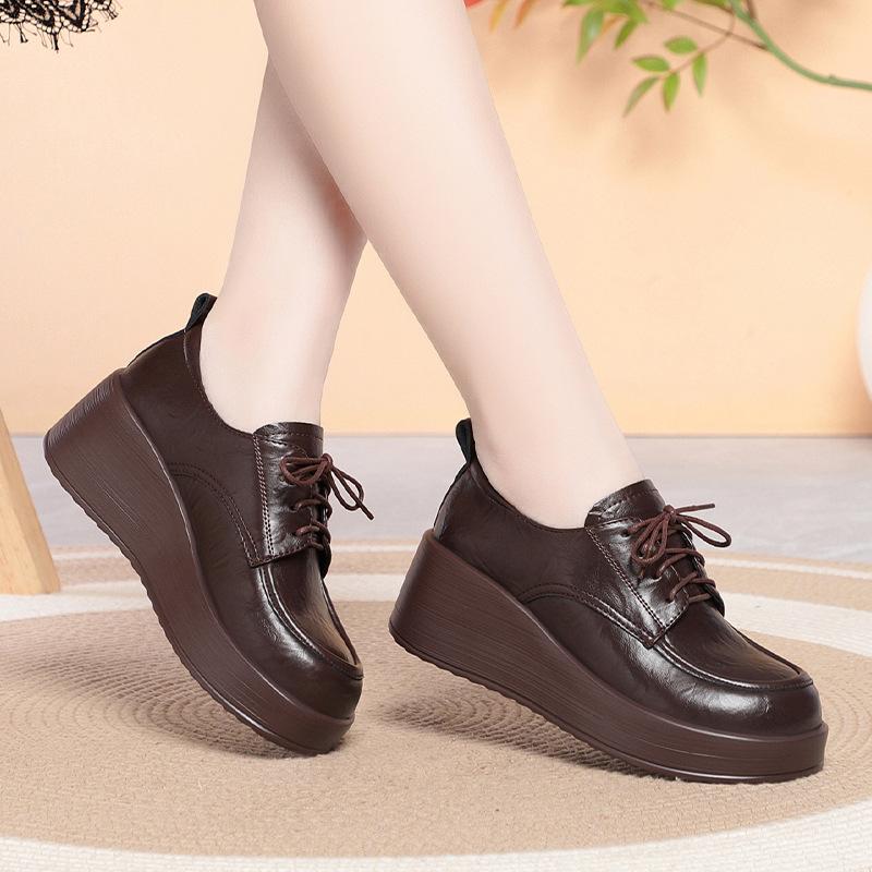 

Women s Wedge Platform Shoes, Soft Sole, Middle-aged and Elderly Women s Shoes, Leather Shoes, Spring Women s Single Shoes 41 коричневий