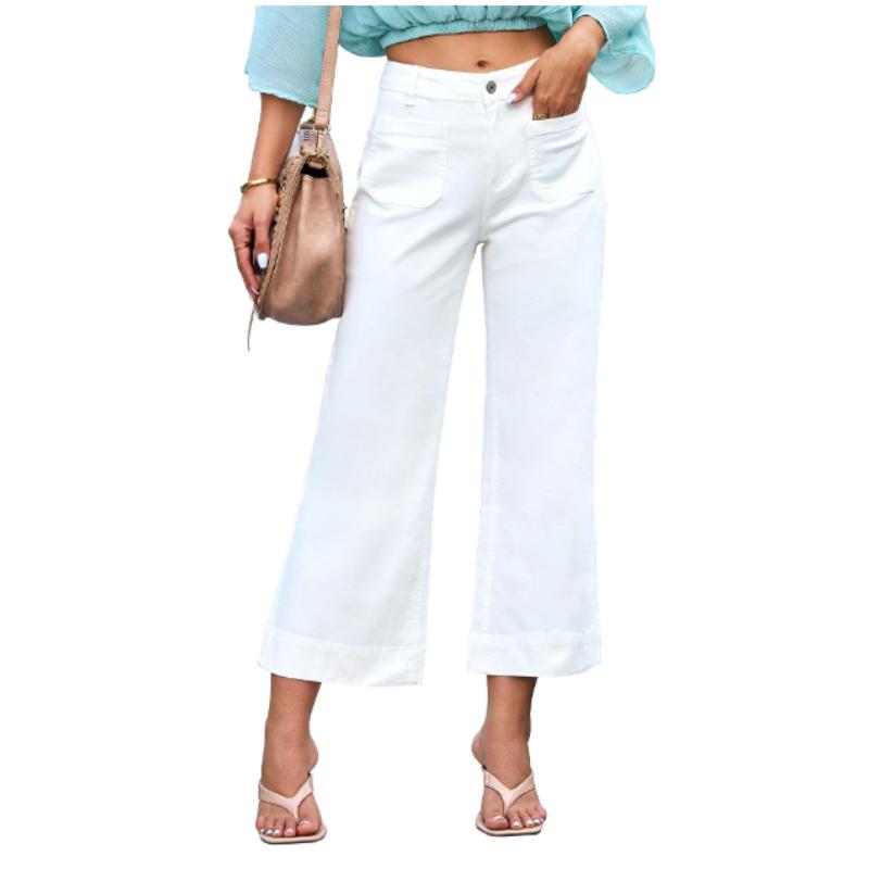 Damskie letnie luźne spodnie proste z szerokimi nogawkami, dżinsy po praniu, spodnie do kostki