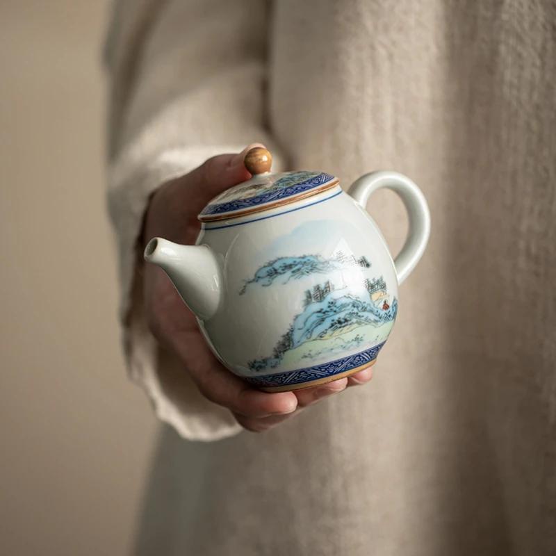 Starožitná konvice na krajinu Čínský čajový set Keramický čajový servis Mléčný oolong Čaj Tie Guan Yin Jasmínové čajové nádobí Typ Lily Deng