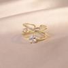 Korea  Design Fashion Jewelry 14K Real Gold Plating Multilayer Zircon Ring Elegant Women's Opening Adjustable Ring